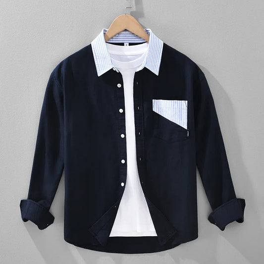 Men's Button-Up Shirt – Striped Collar Trim