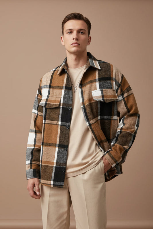 Men's Flannel-Style Shirt – Brushed Plaid Relaxed Fit